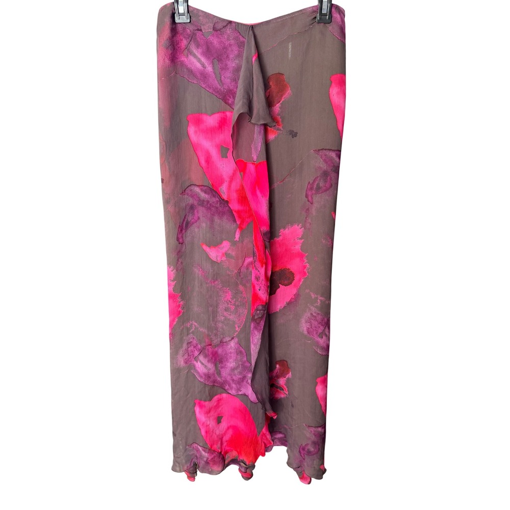 Iceberg Silk Floral Ruffle Maxi Skirt Made in Italy Size 46/31
